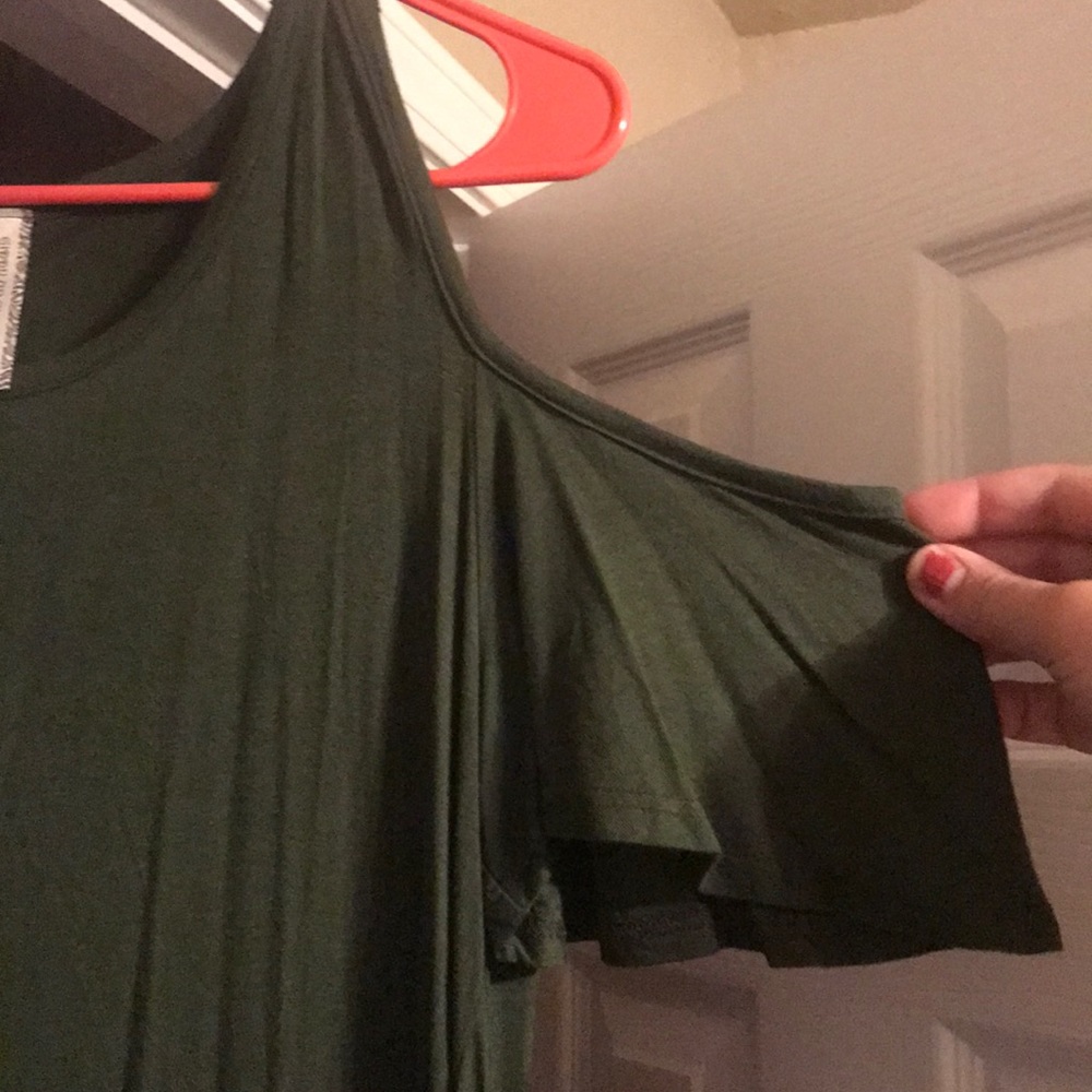 Green off the shoulder short dress or long shirt